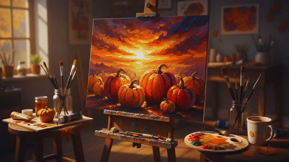 acrylic pumpkin sunset canvas painterly fall glow