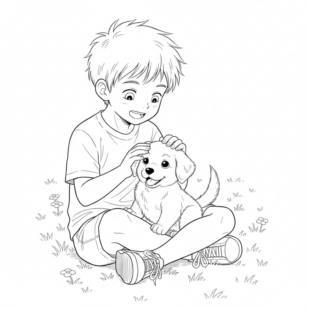 anime coloring pages boy puppy