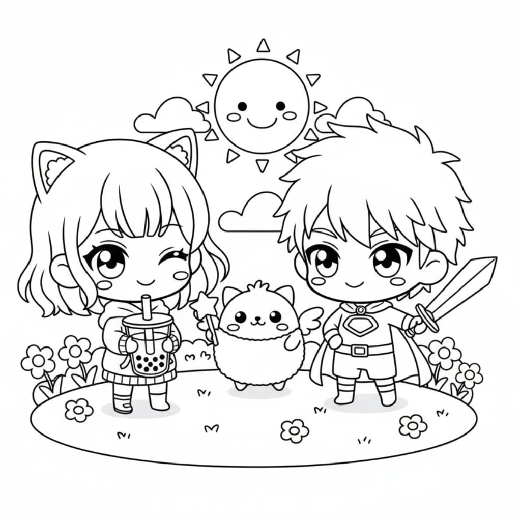 anime coloring pages chibi group