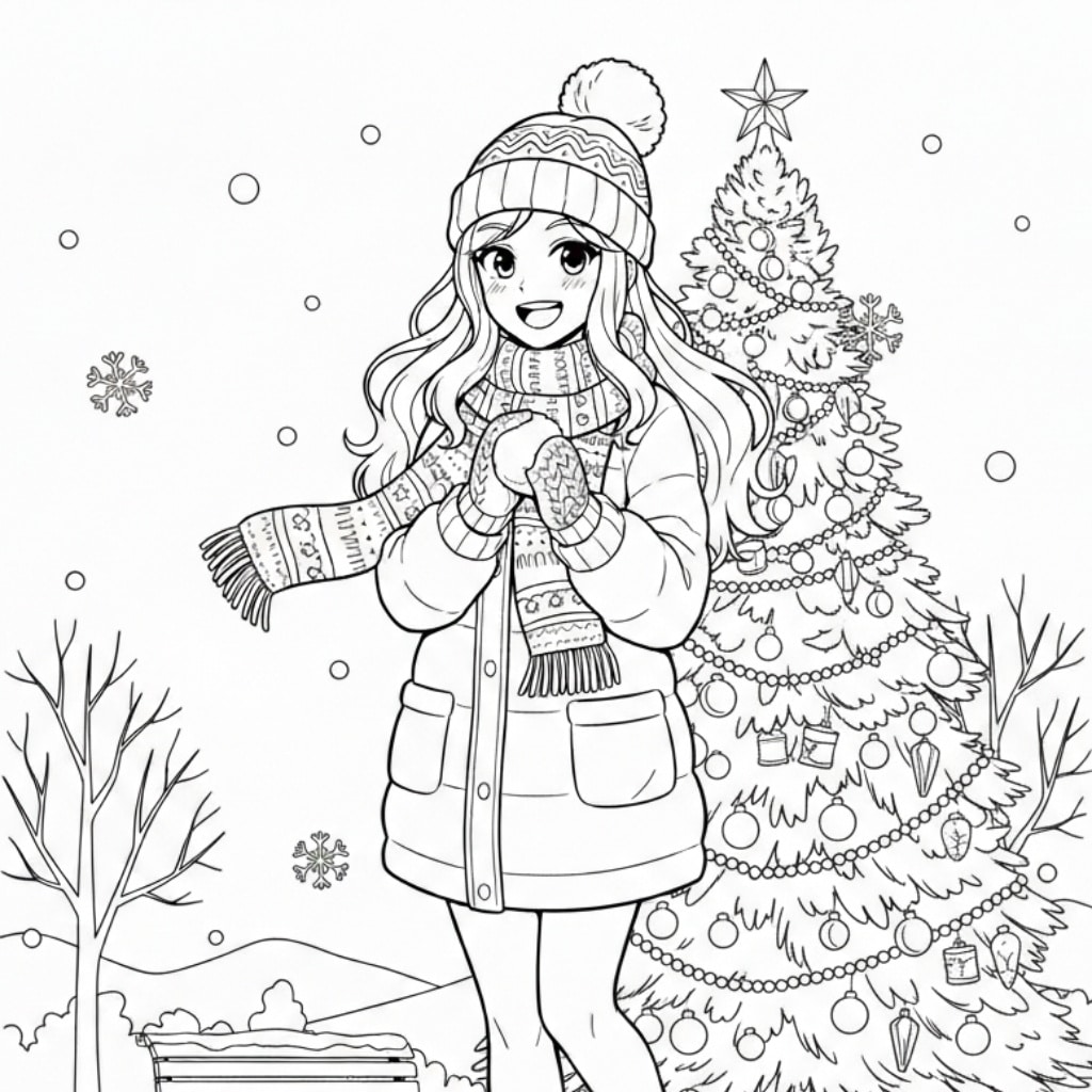 anime coloring pages christmas