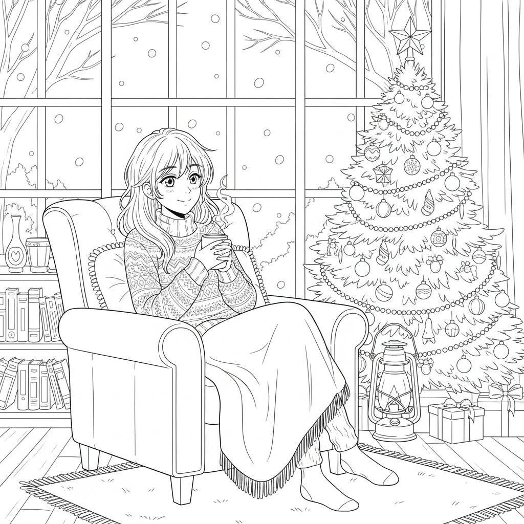 anime coloring pages winter indoor