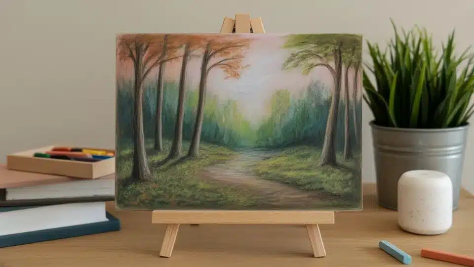 chalk pastel forest landscape