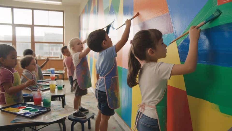 classroom mural with a shared theme