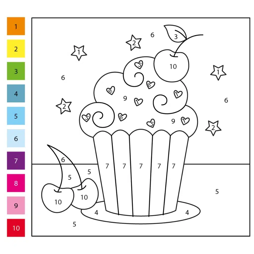 color by number cupcake