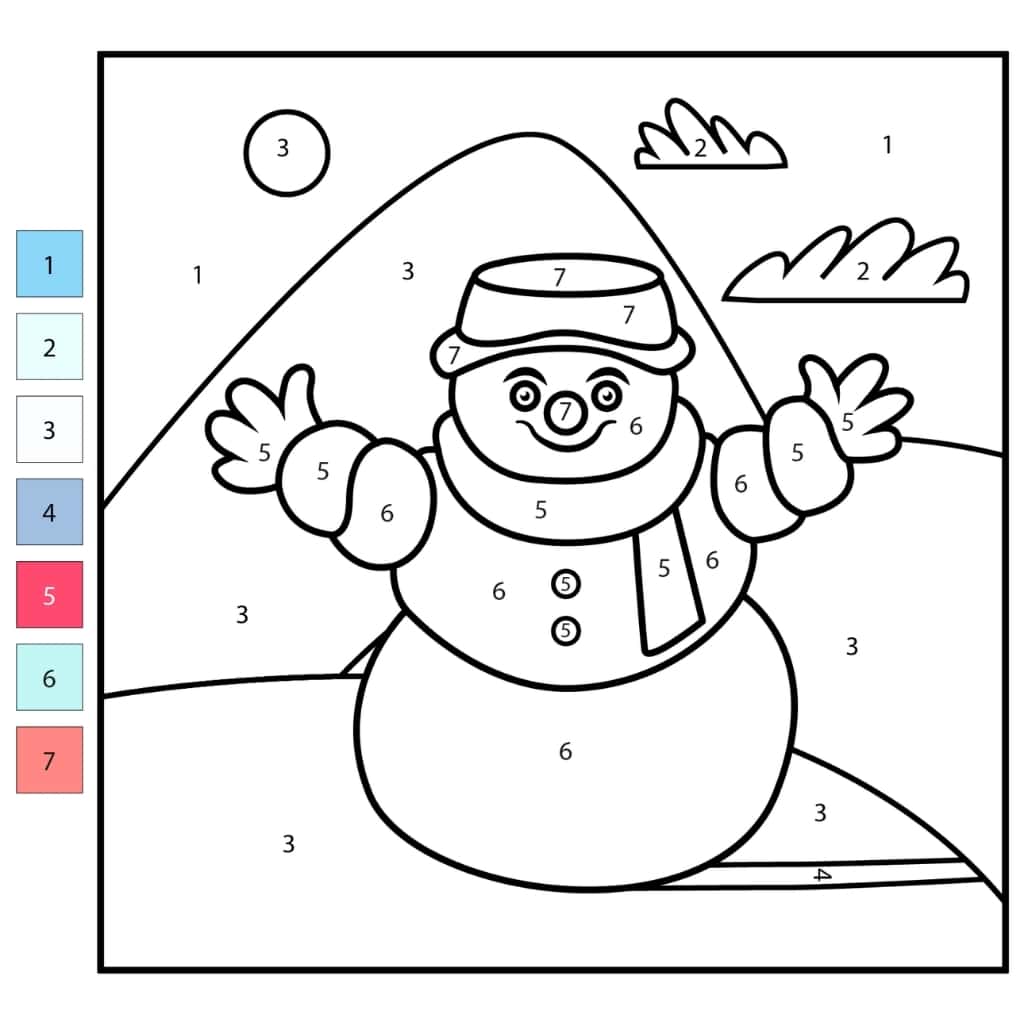 color by number snowman
