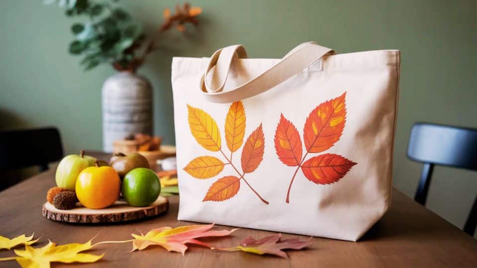 diy leaf print tote bag
