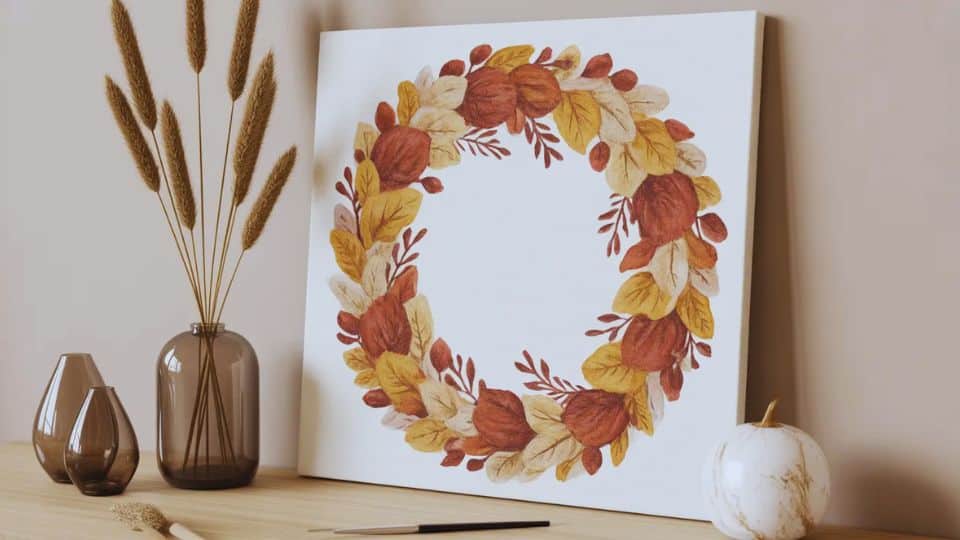 fall wreath painting on canvas