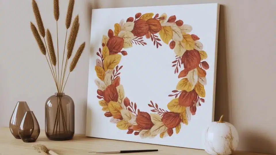 fall wreath painting on canvas