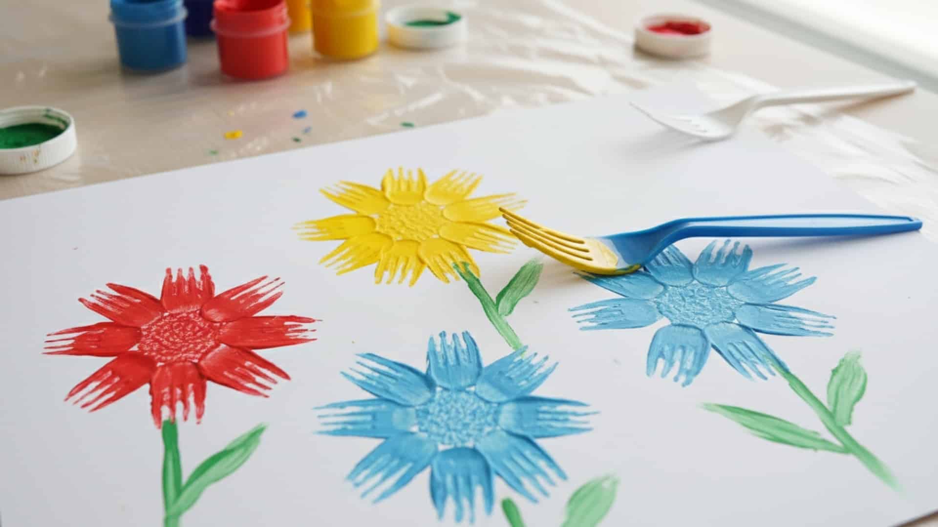 fork flowers art kids