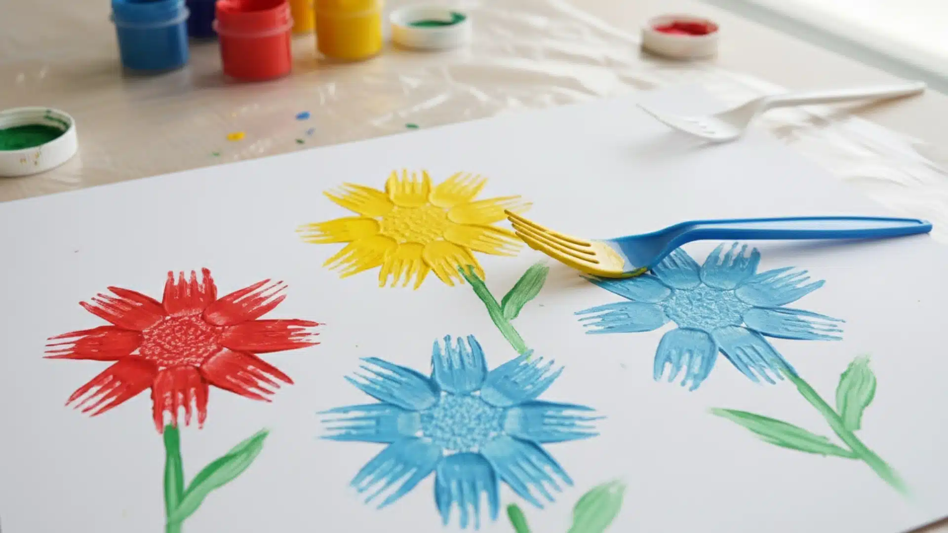fork flowers art kids