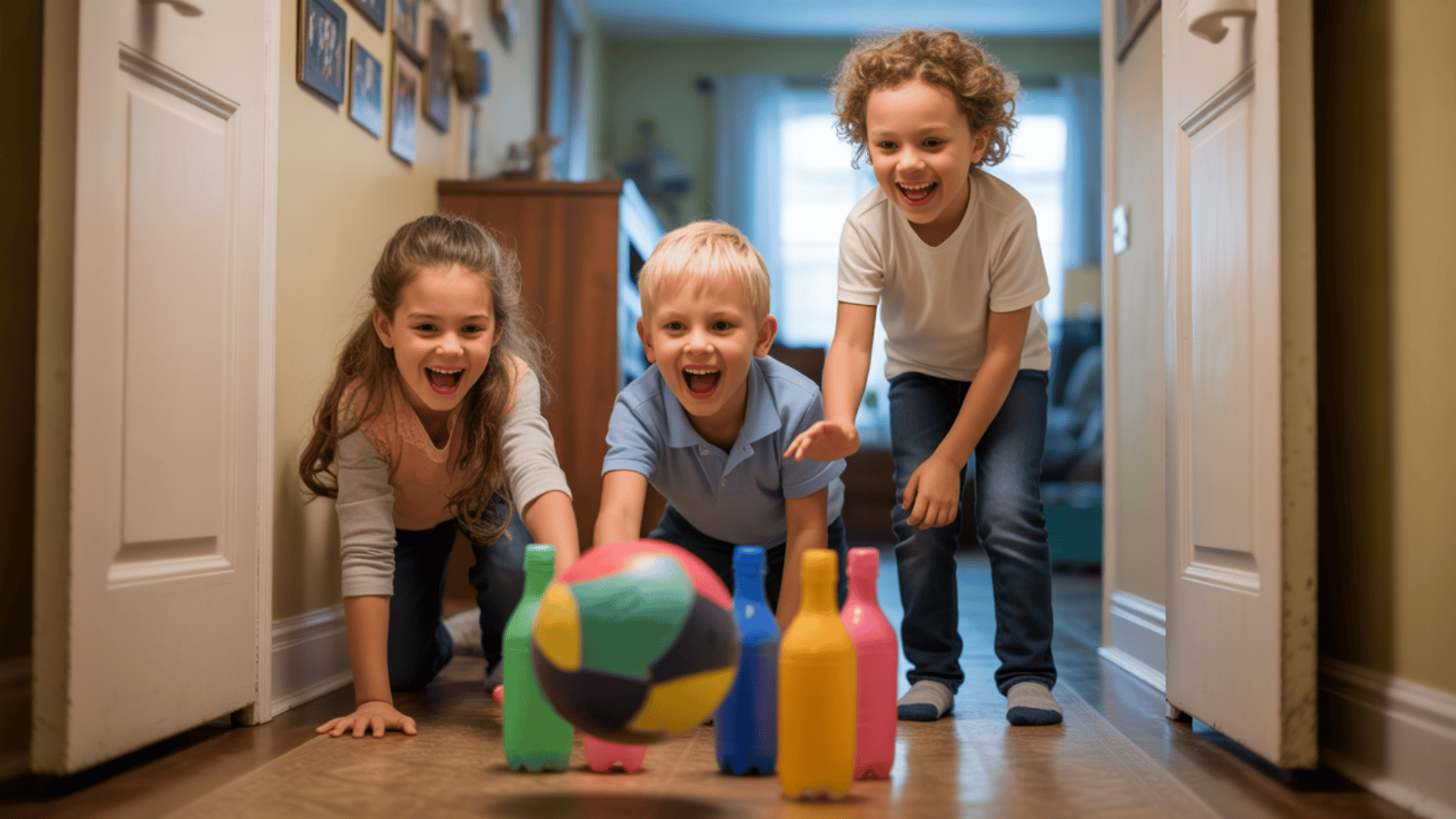 indoor bowling with plastic bottles