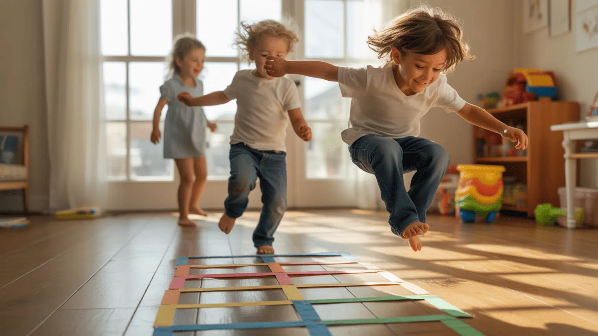 indoor hopscotch using tape
