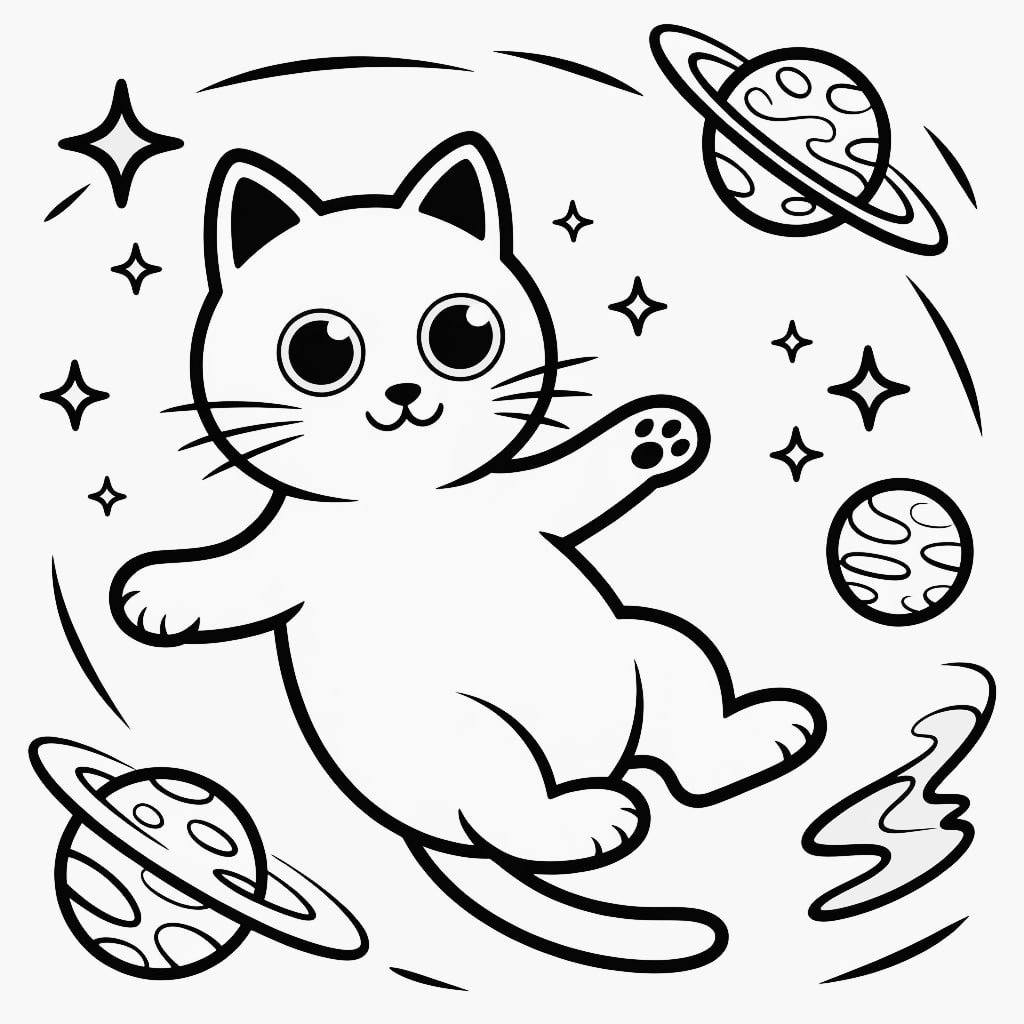 kawaii coloring pages space cat
