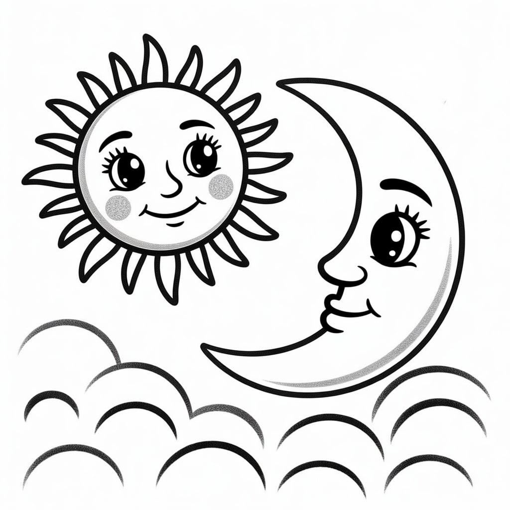 kawaii coloring pages sun moon