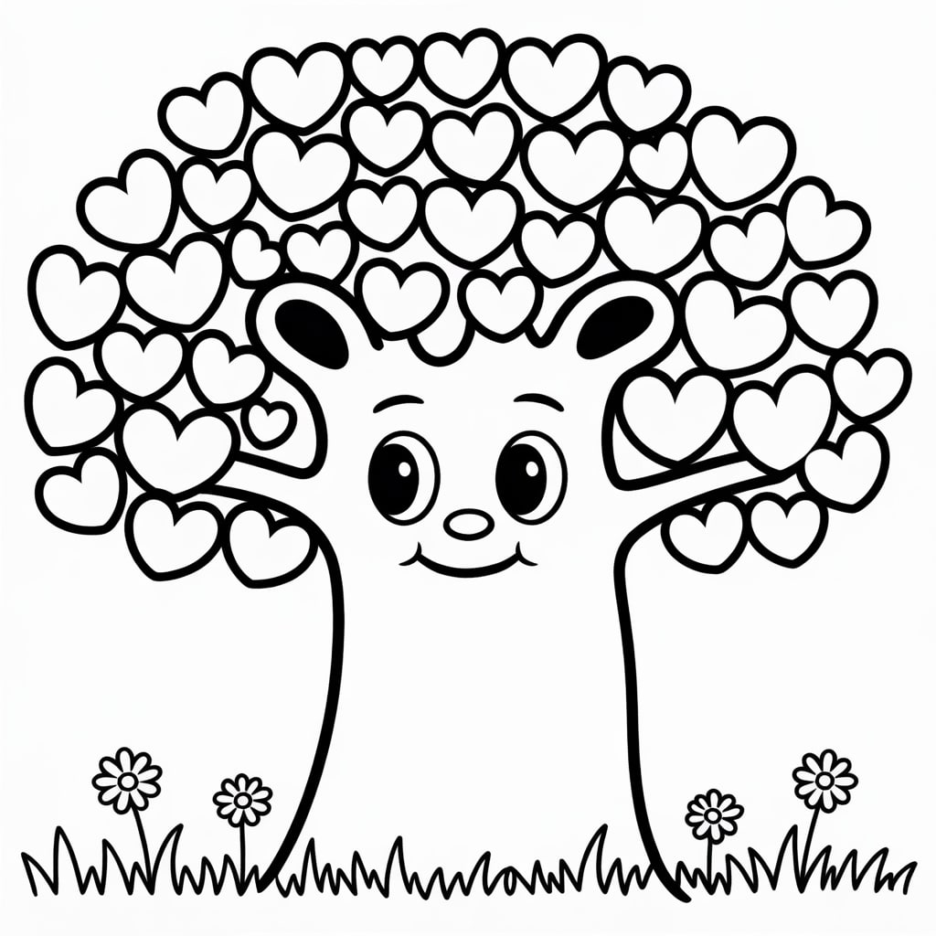 kawaii coloring pages tree