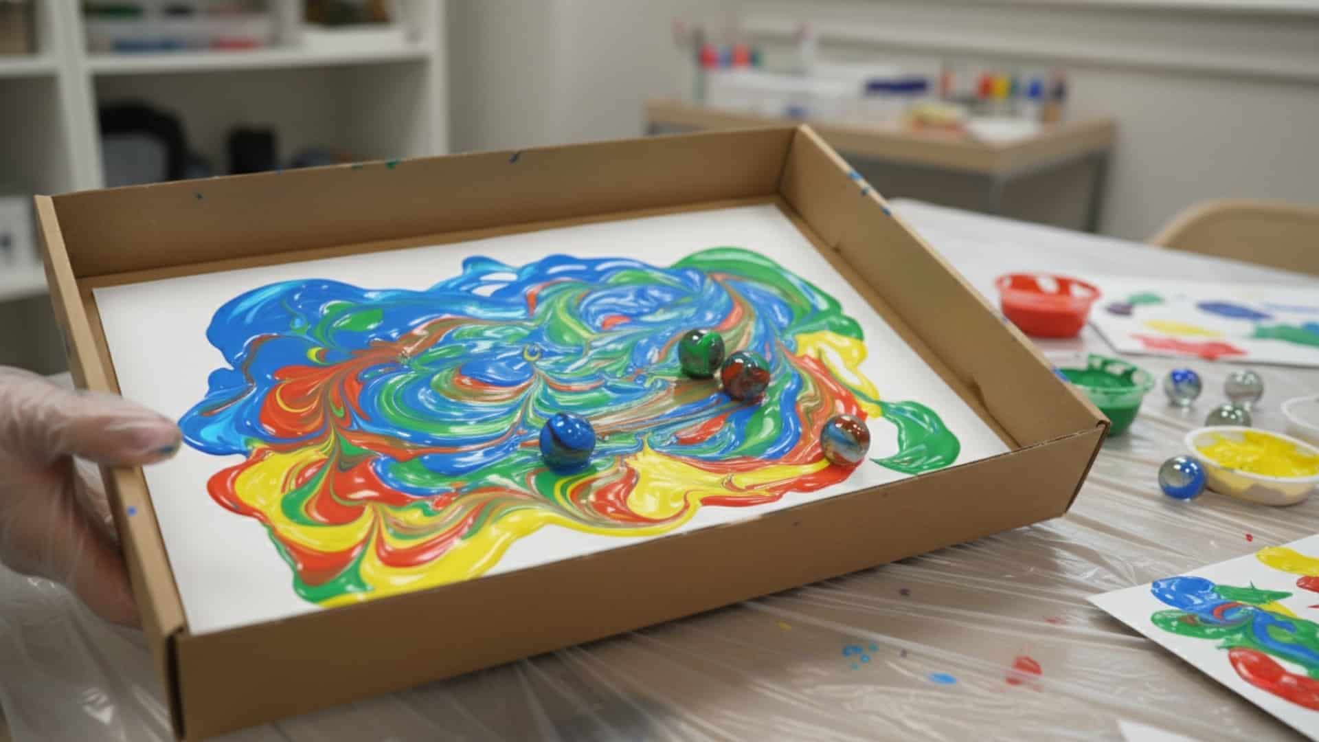 marble roll painting kids