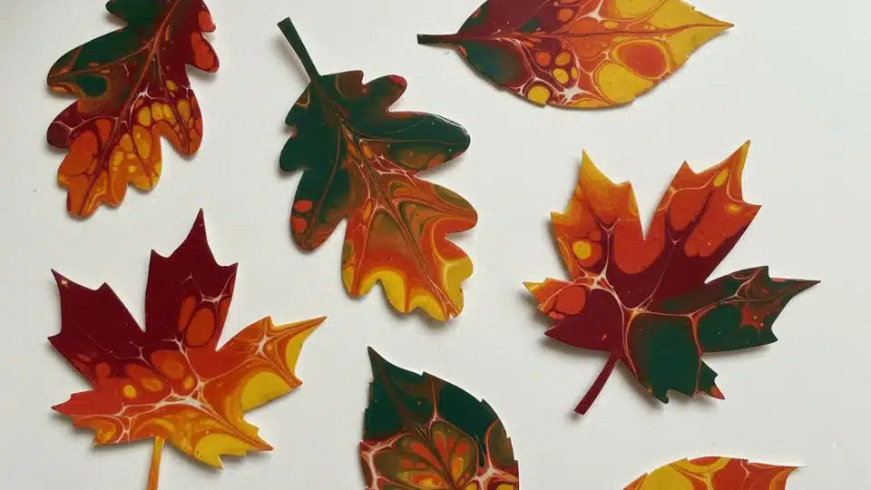 marbled leaf paper tie dye style art