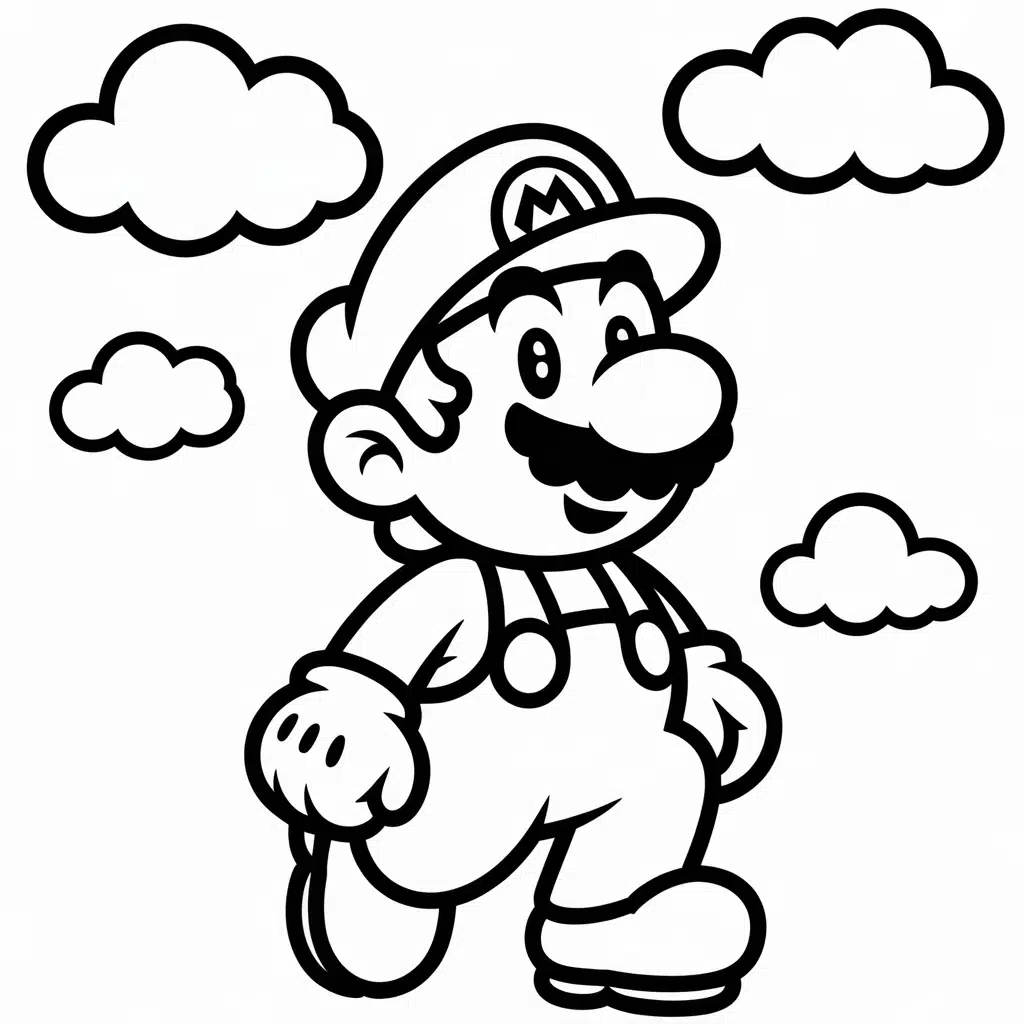 mario coloring page clouds