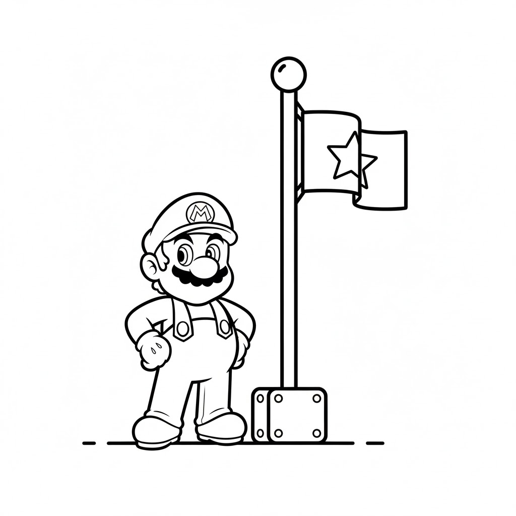 mario coloring page flag