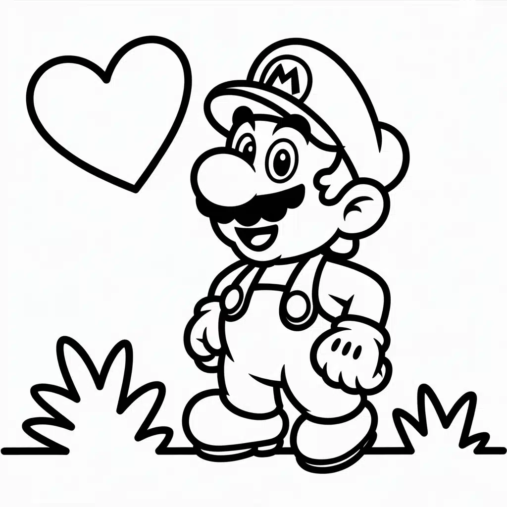 mario coloring page heart