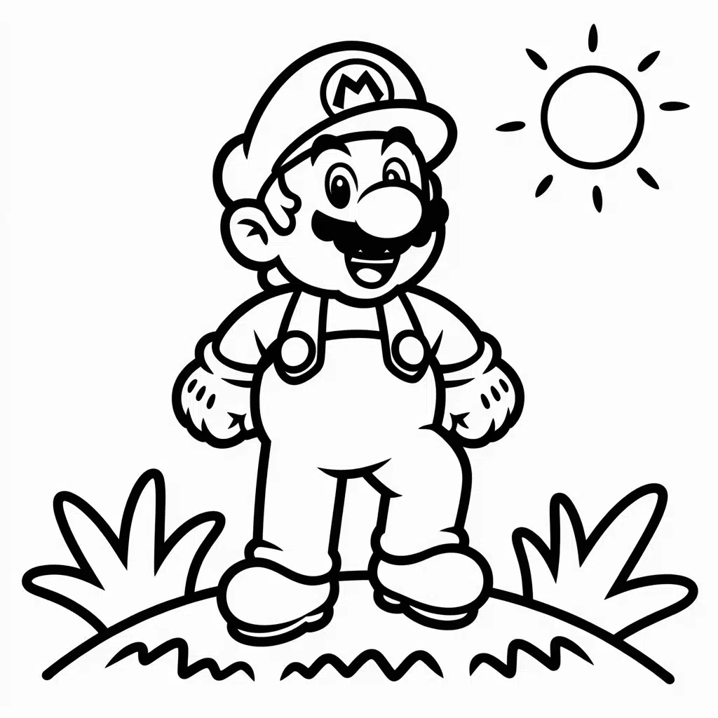 mario coloring page hill