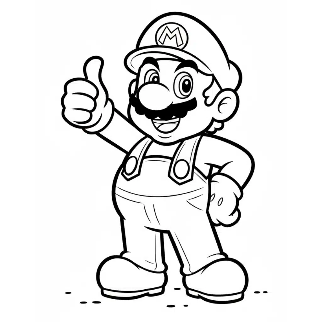 mario coloring page thumbs up