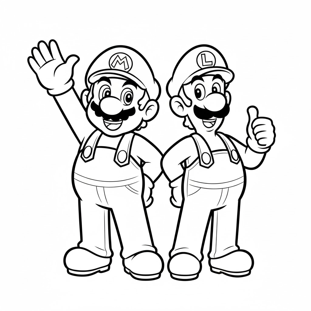 mario coloring page waving