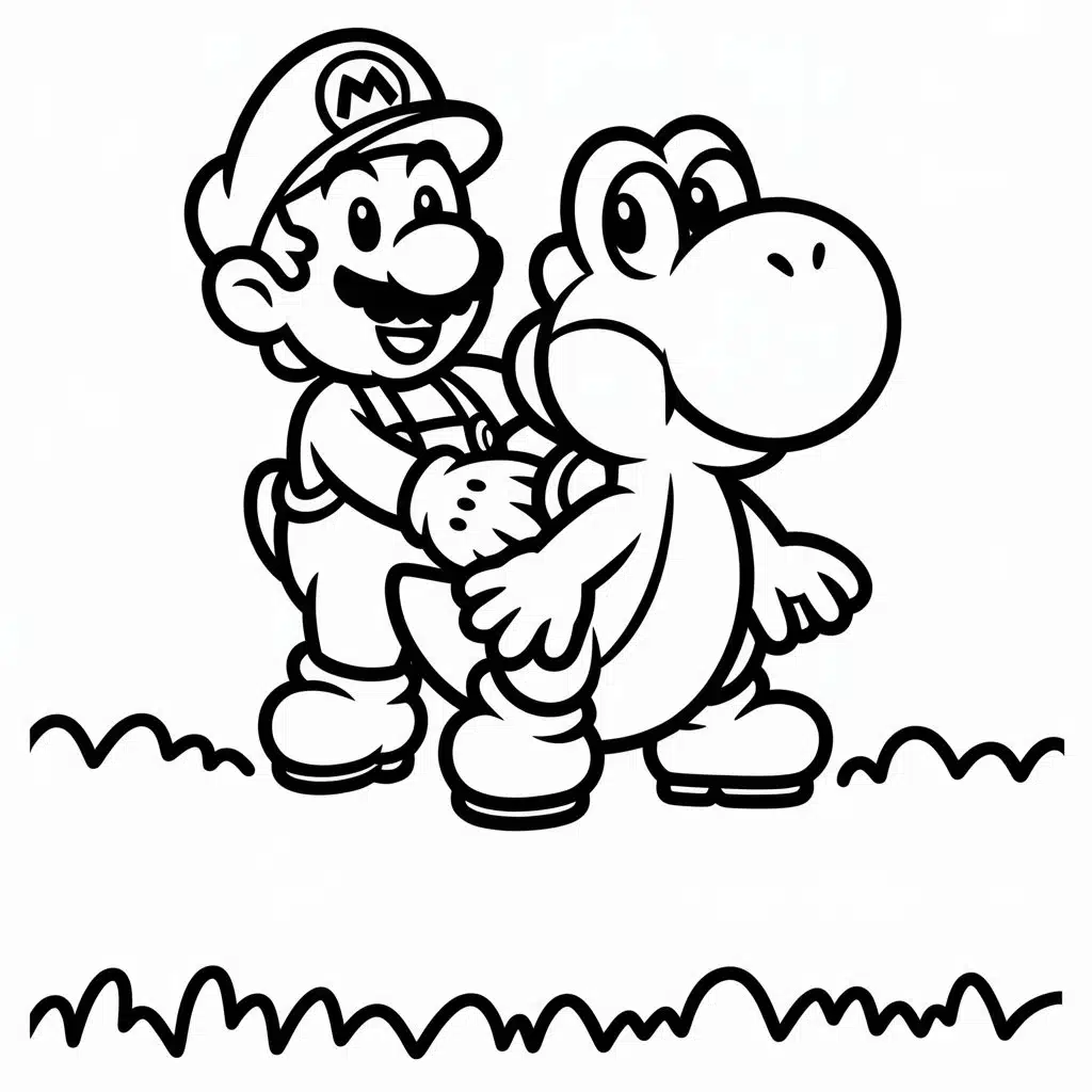 mario coloring page yoshi ride