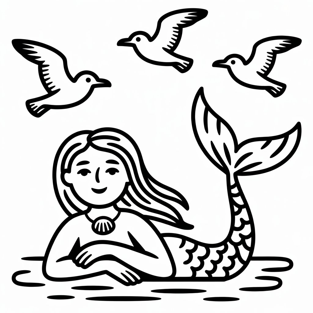 mermaid with sea birds