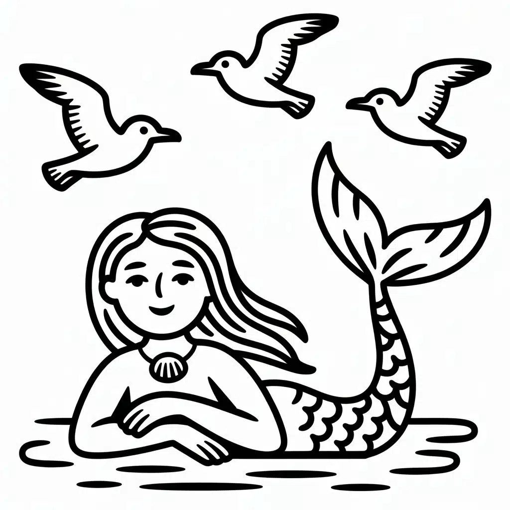 mermaid with sea birds