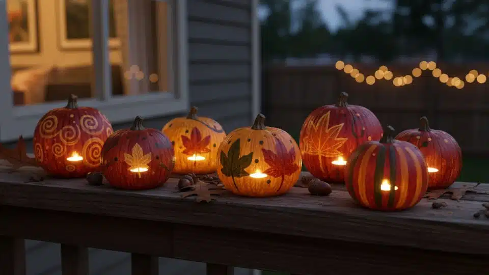mini pumpkin art lanterns light up fall nights