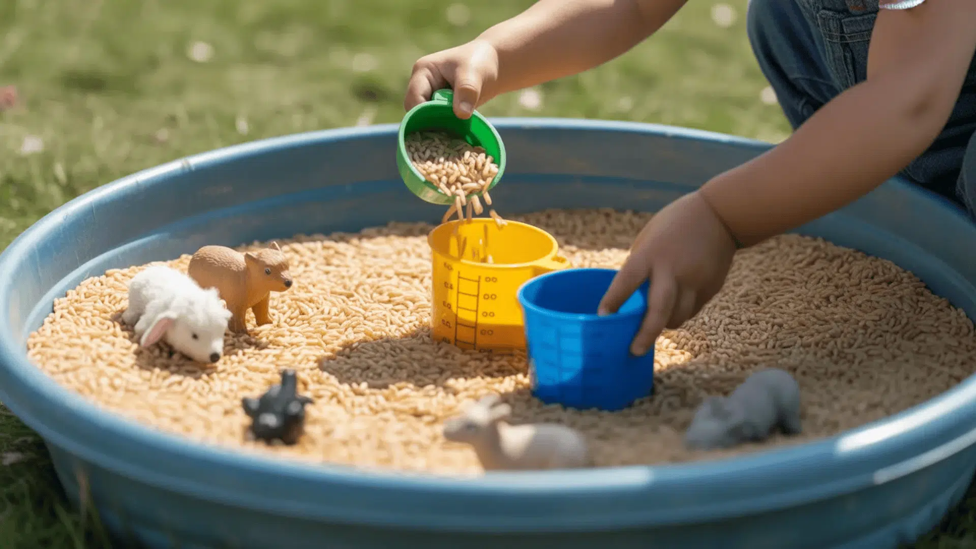 sensory bin with dry materials