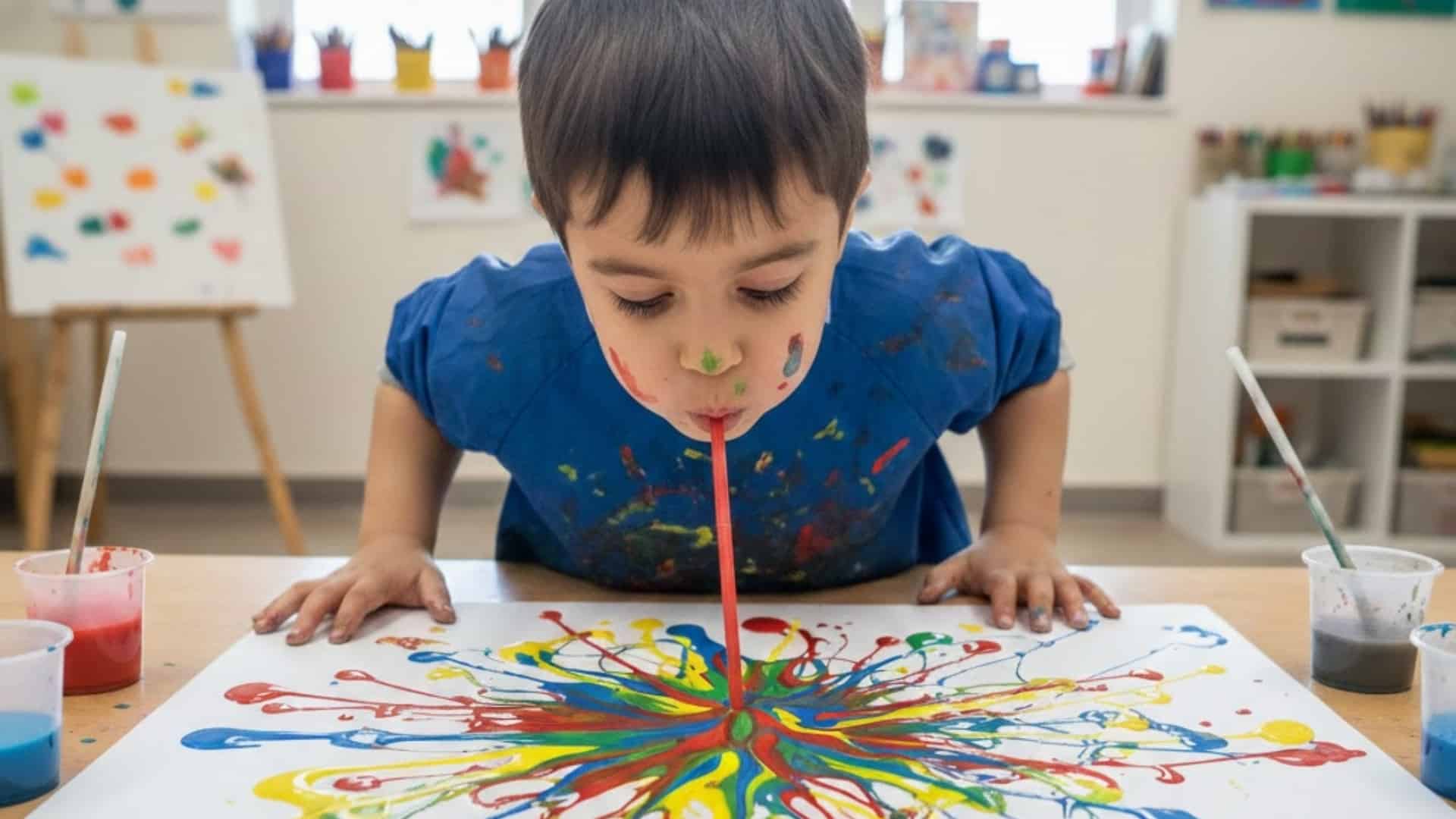 straw blown art kids