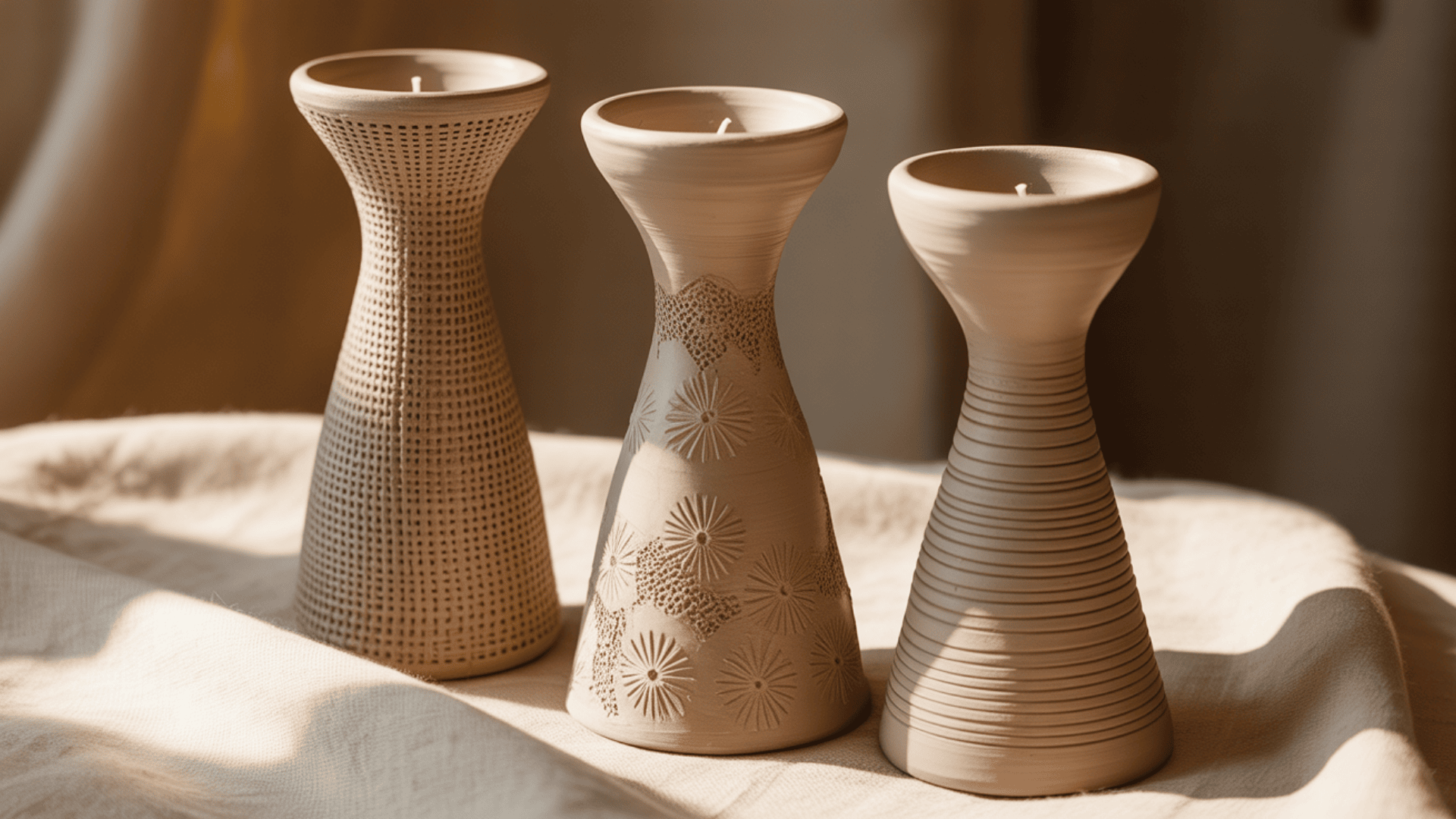 textured clay candlestick holders