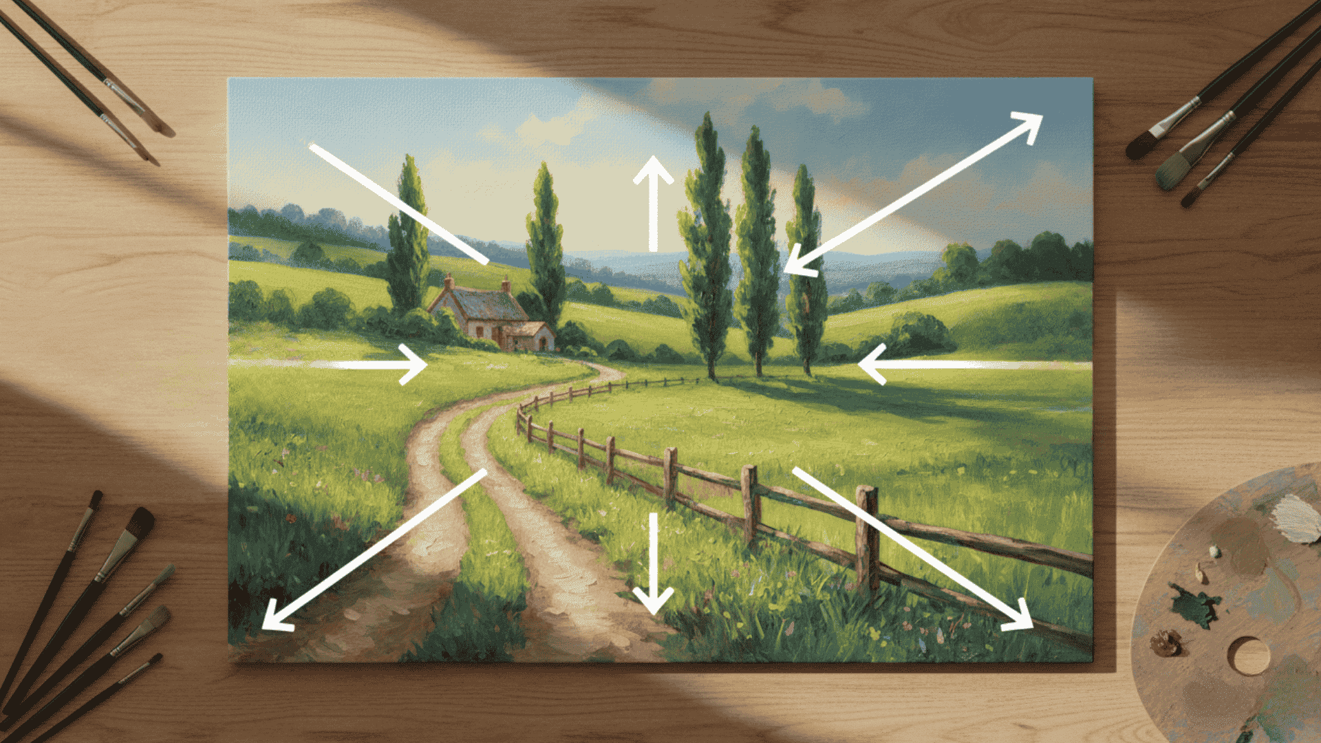 Leading lines in art composition direct the viewer's eye movement