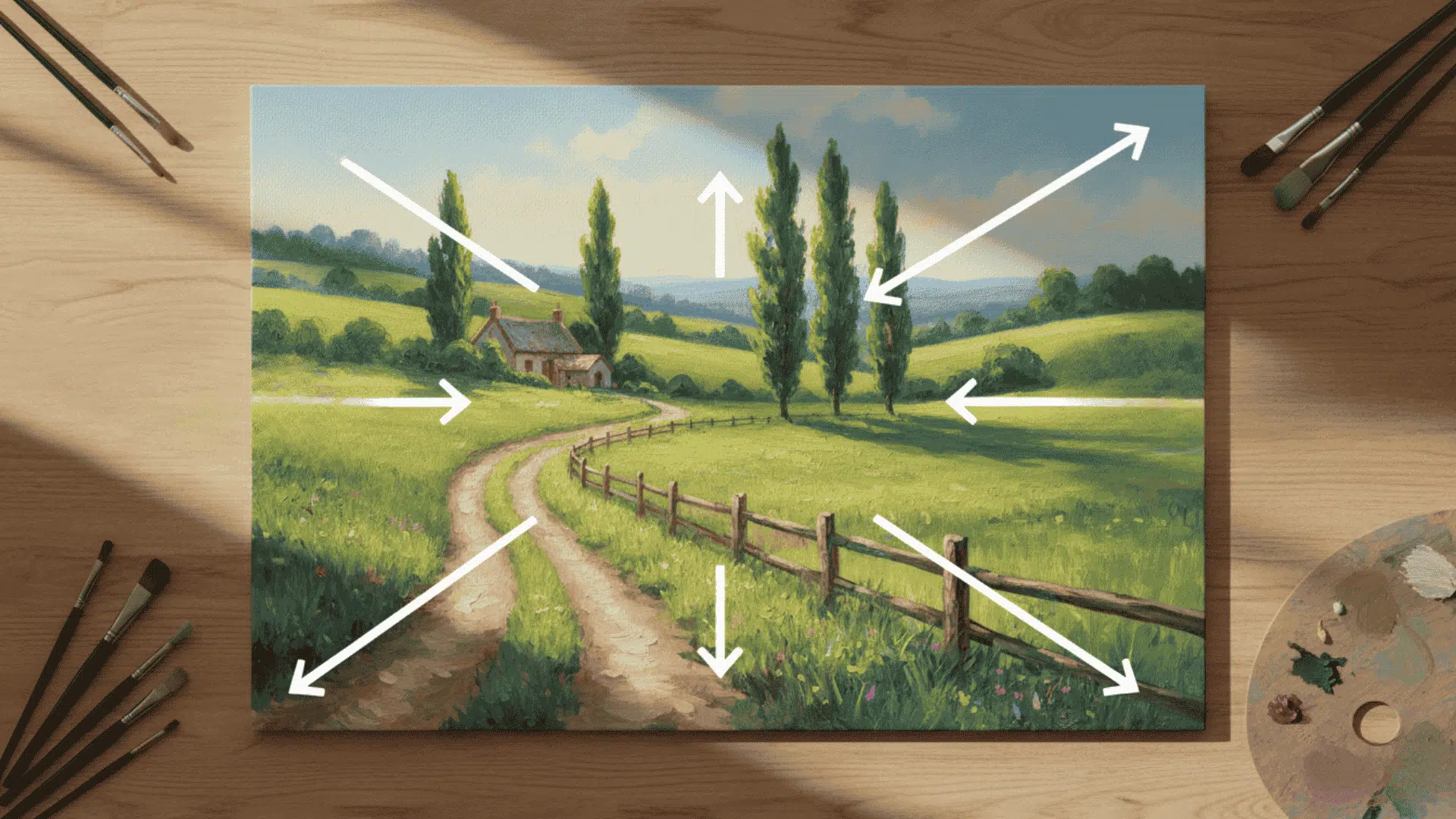 Leading lines in art composition direct the viewer's eye movement