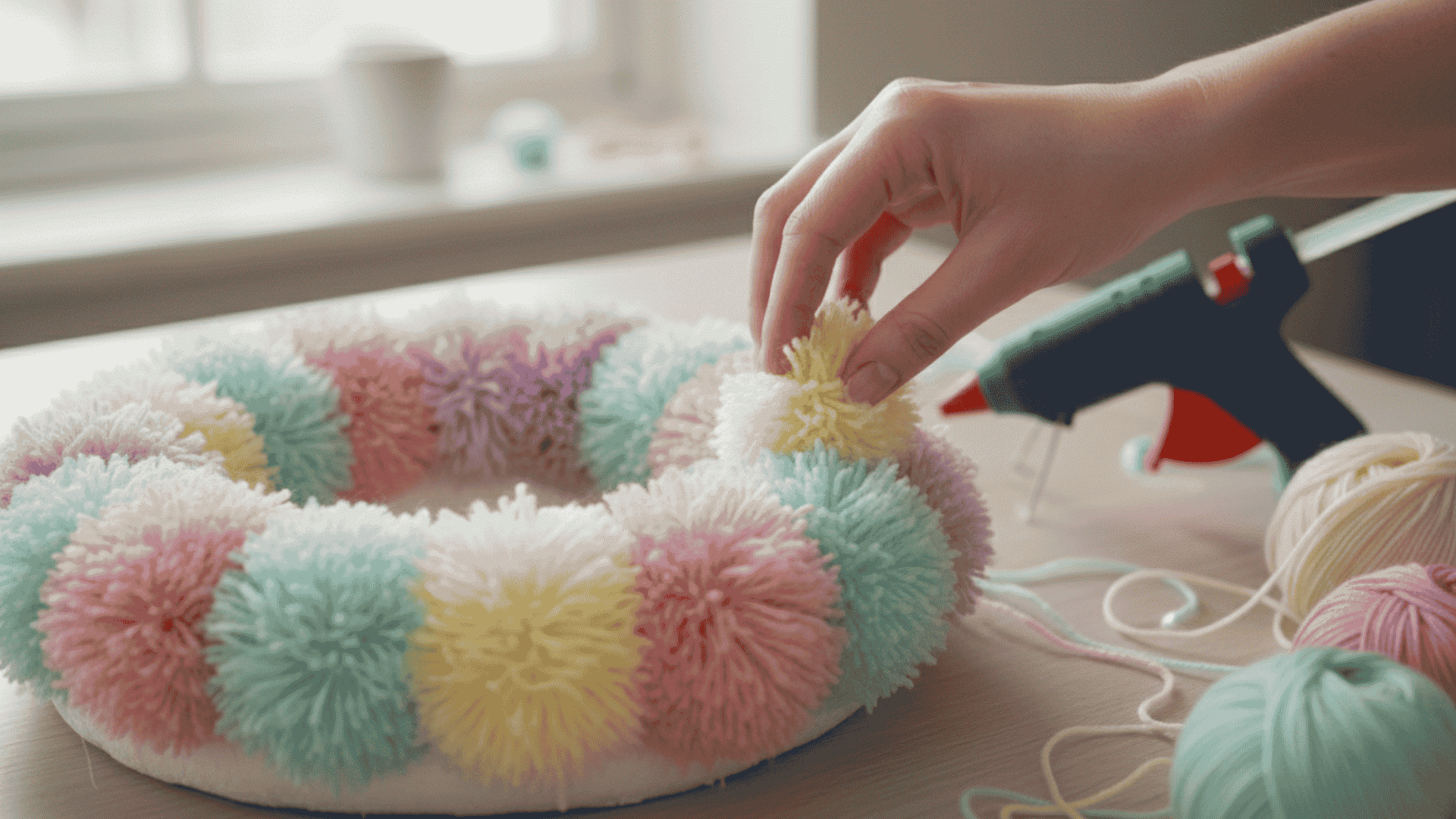 pom pom spring wreath