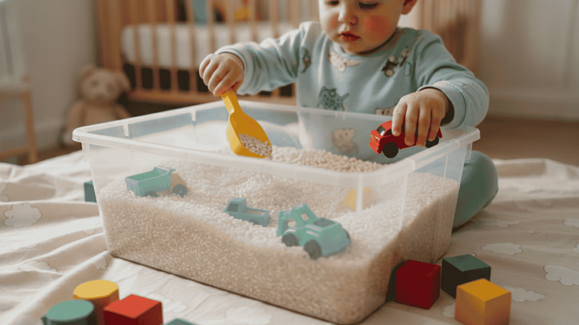 rice and water sensory bin