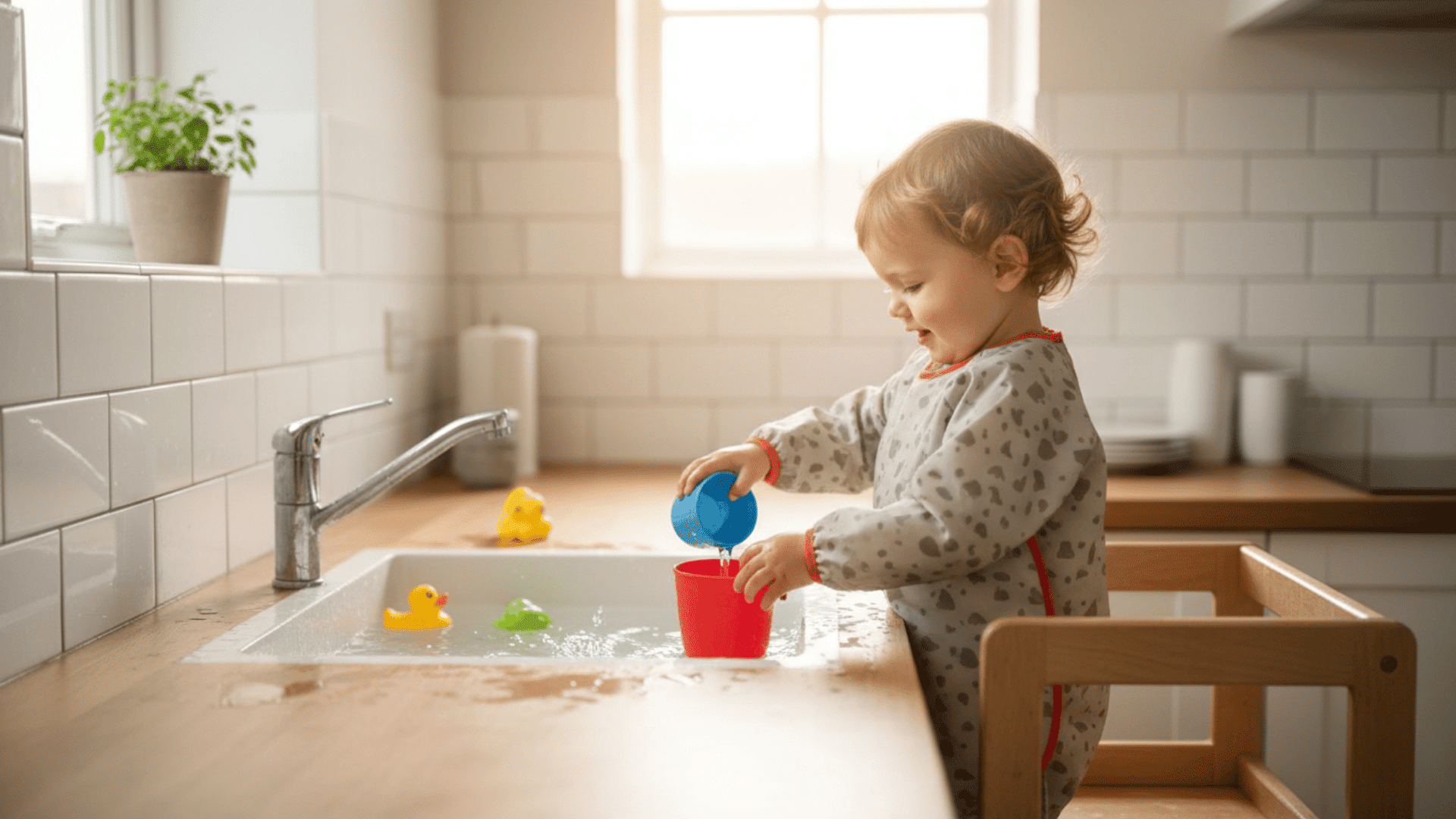water play in the kitchen sink