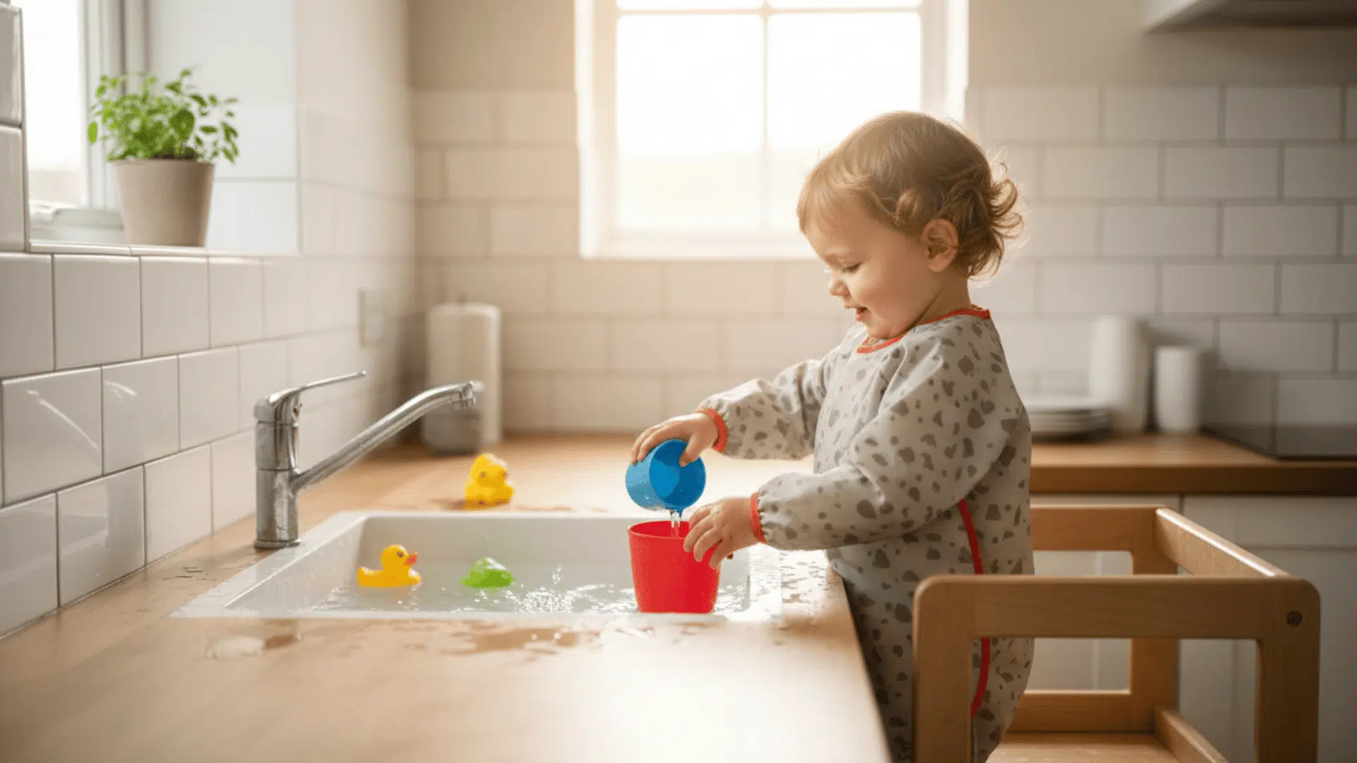 water play in the kitchen sink