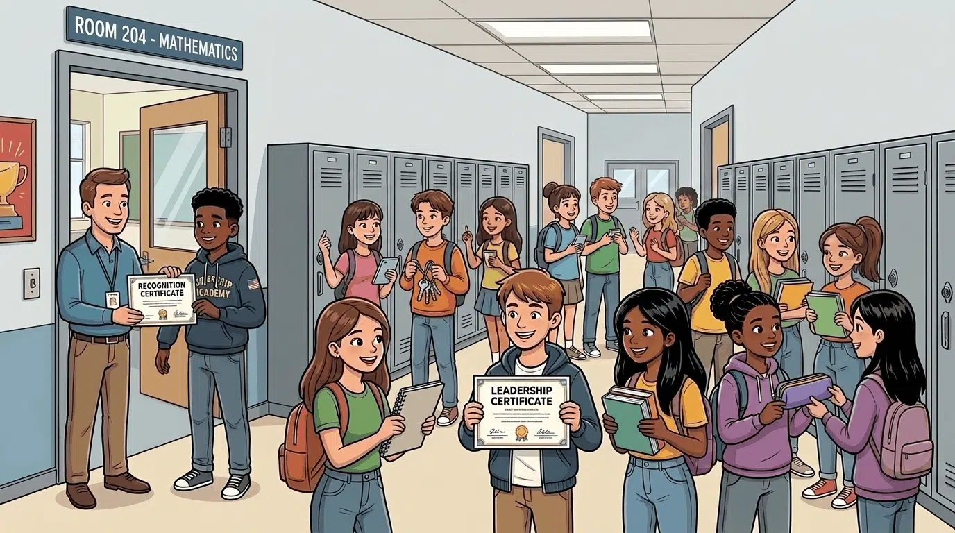 High school students earning and proudly displaying their rewards.