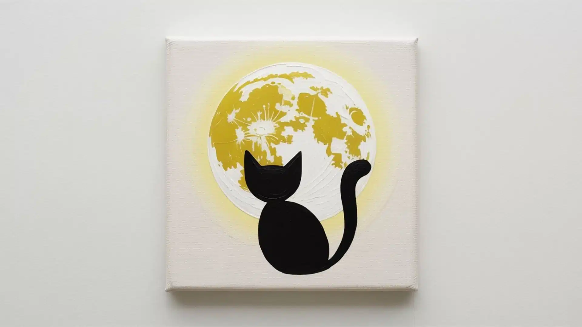 Silhouette of a black cat sitting under a full moon