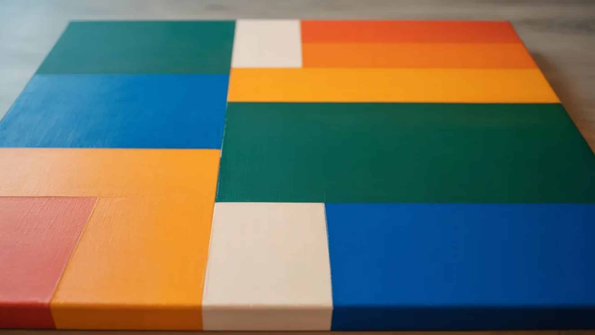 Abstract color-block painting with red, blue, yellow, and green