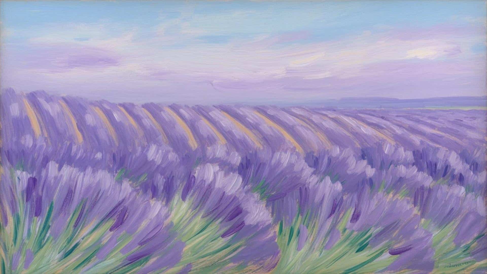Lavender field in full bloom with clear blue sky