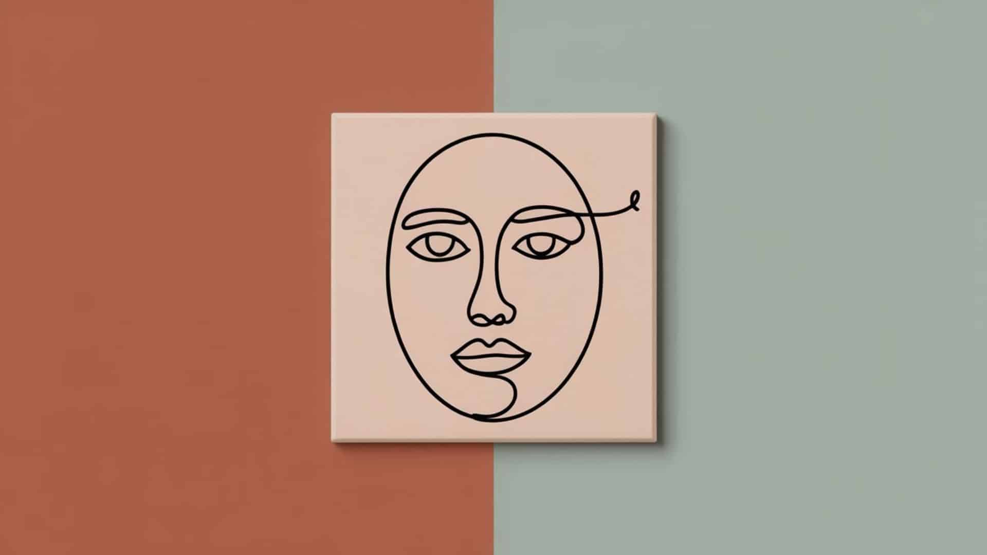 Minimalist line art of a face with simple, elegant lines and curves