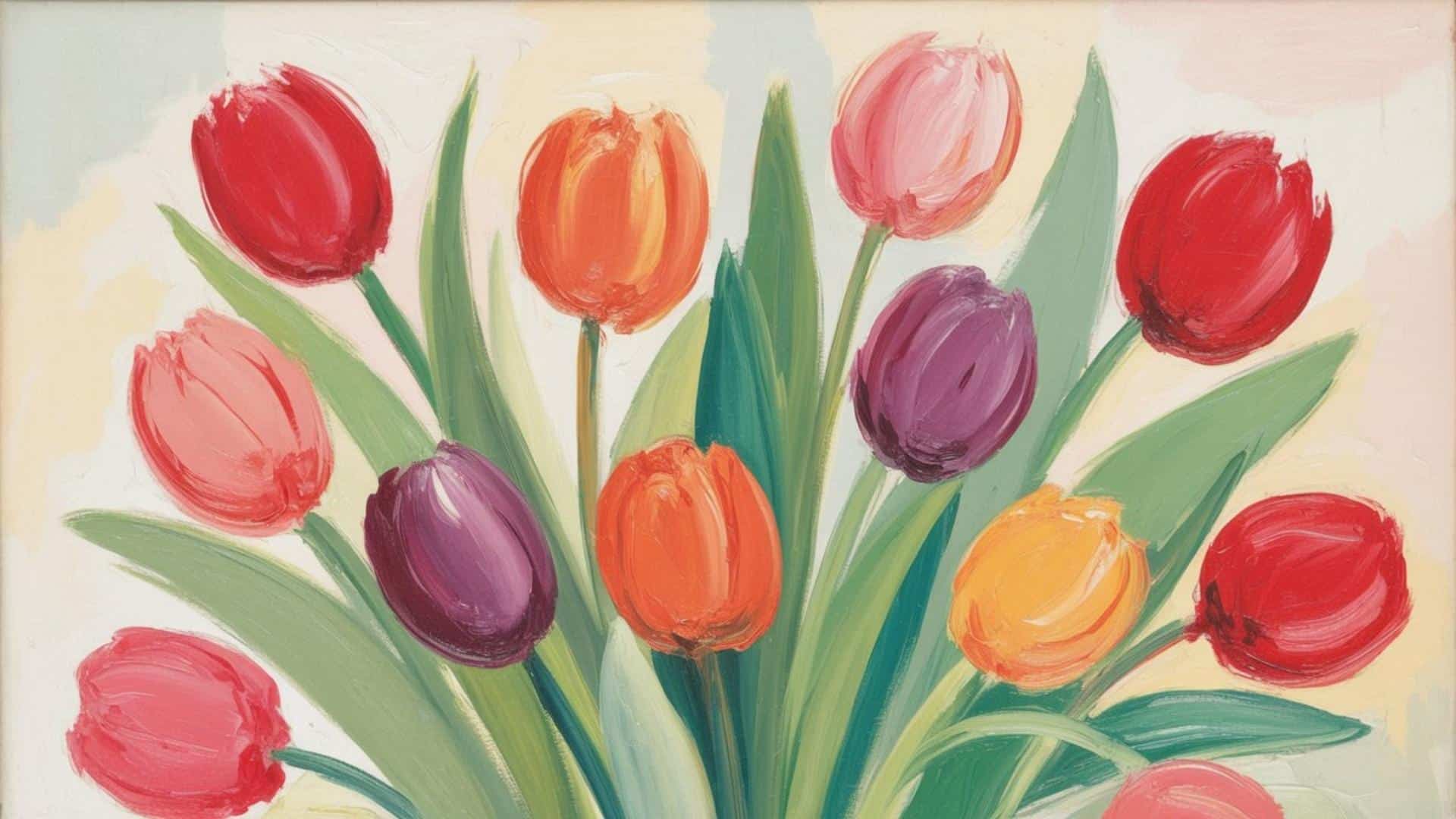 A vibrant tulip bouquet in multiple colors against a soft background