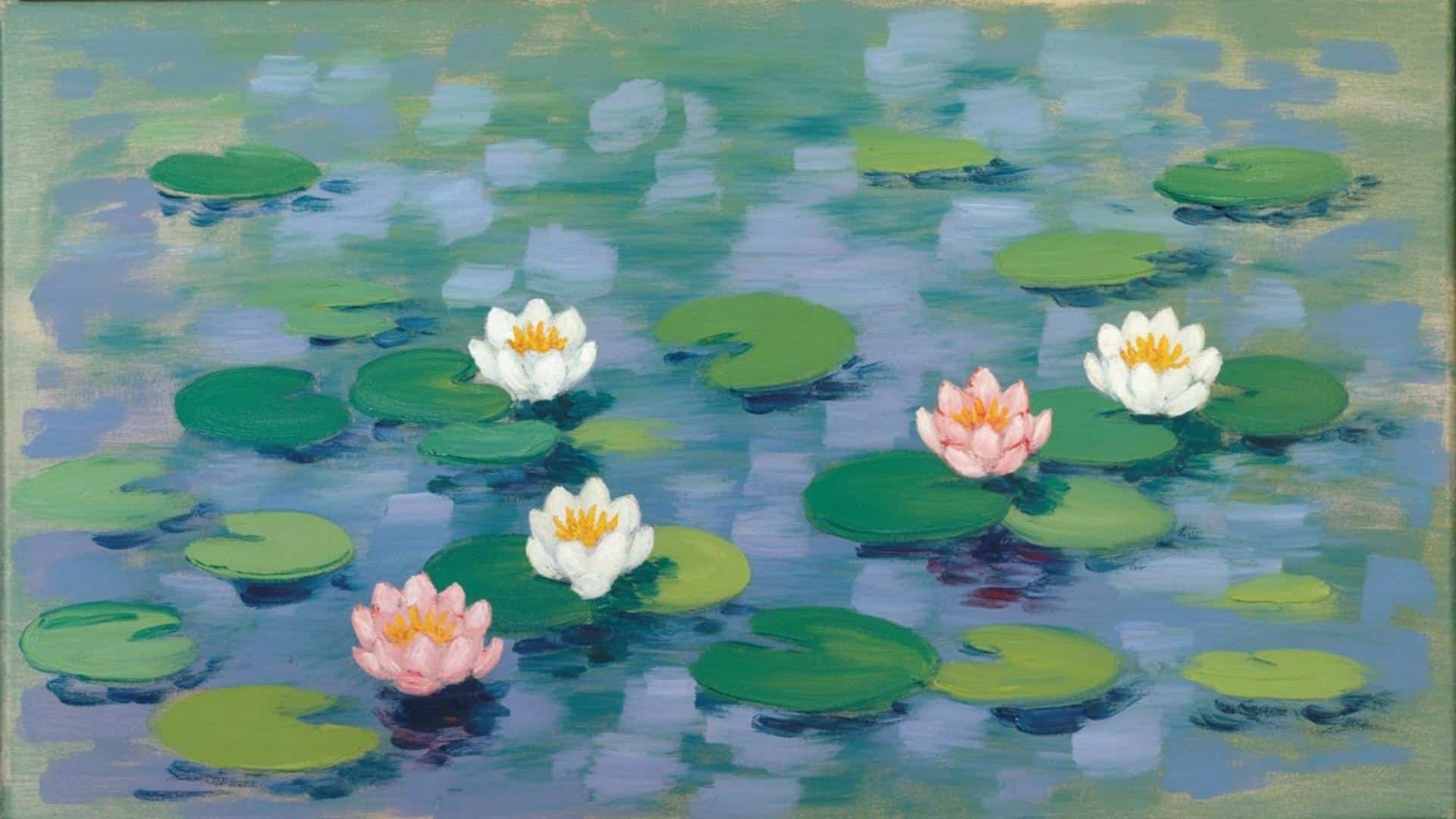 Water lilies floating on the pond with lily pads